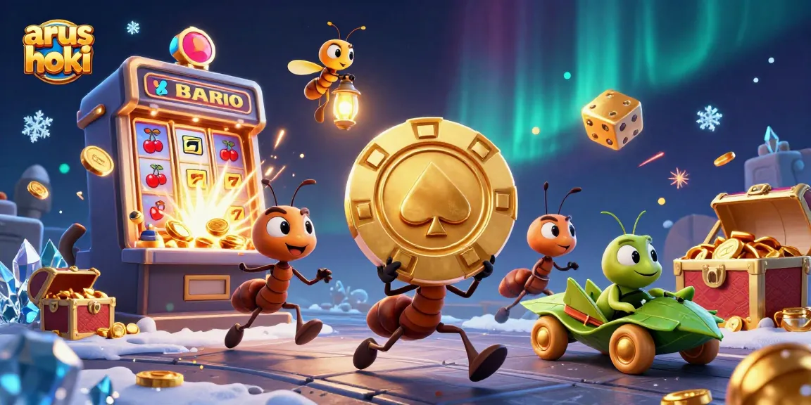 Tangkan chip poker besar dalam aksi mencuri di arus hoki, dikelilingi slot jackpot dan efek bintang.