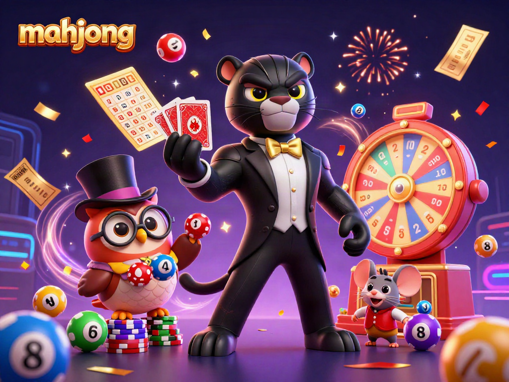 Experience the thrill of mahjong in this vibrant 3D casino scene filled with dynamic gaming elements.