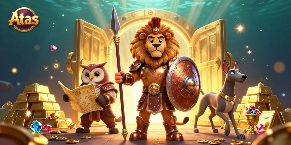 Atas Casino excitement as players dive into treasures, winning big with gold bars and gems.