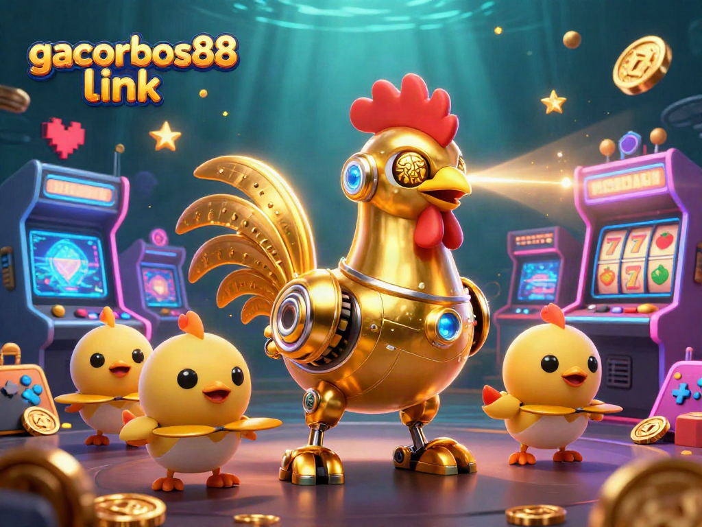 Play exciting slots and chase jackpots with gacorbos88 link in this vibrant 3D casino scene.