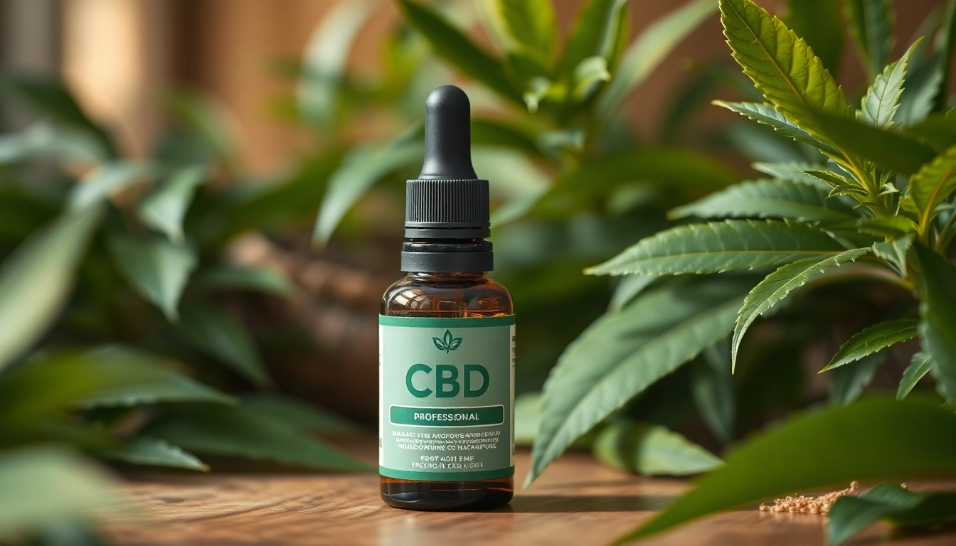 Showcasing a CBD bottle among plants in a tranquil setting