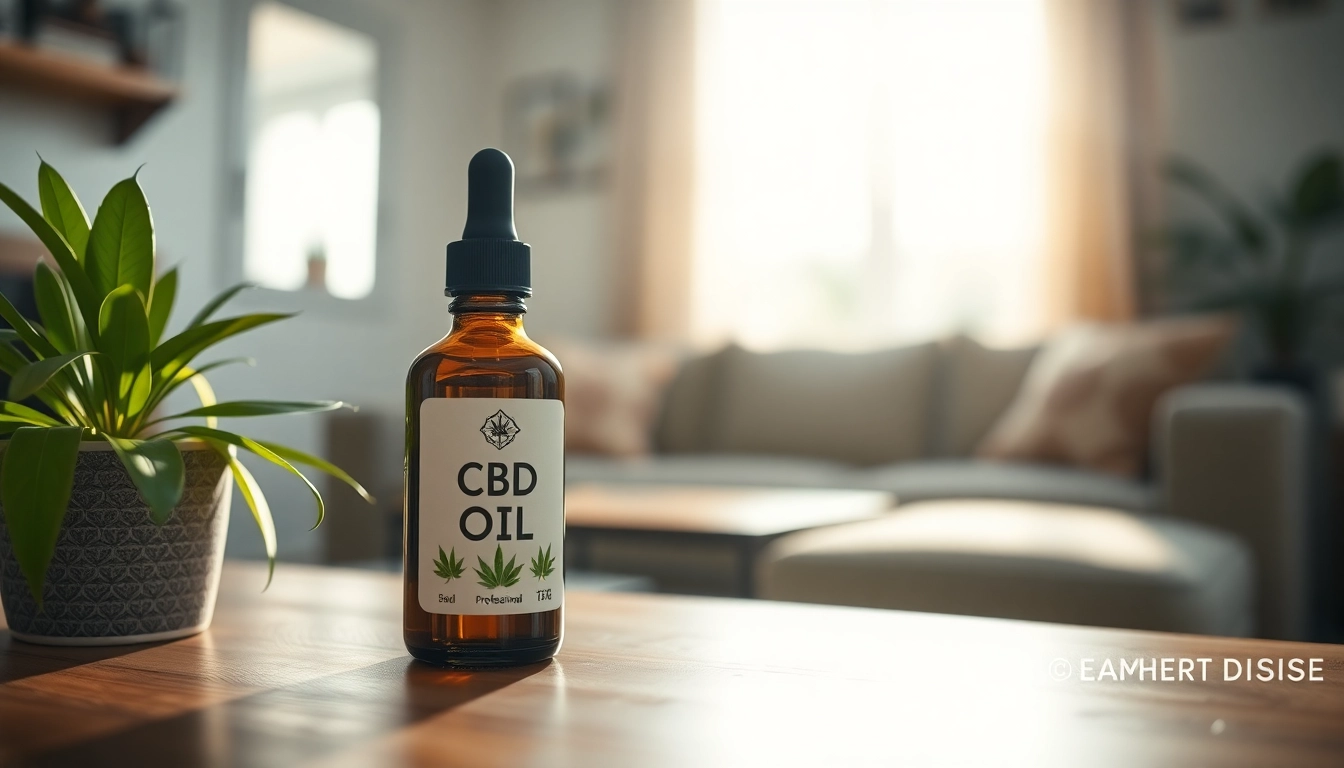 Showcasing a CBD oil bottle in a calming home setting with natural lighting.