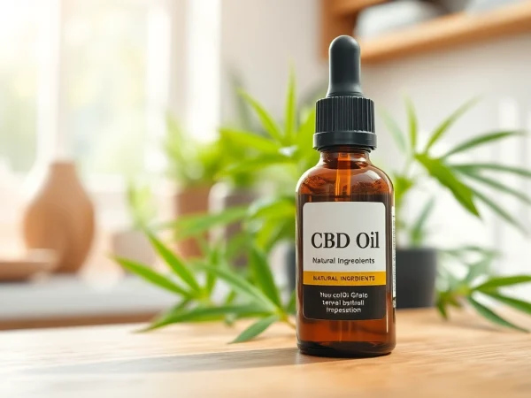 Promote tranquility with high-quality CBD Oil bottle surrounded by greenery.