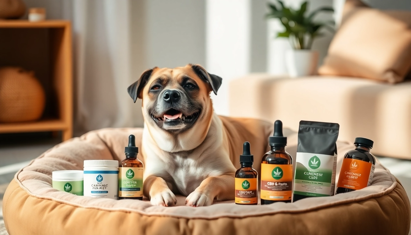 Engaging dog enjoying CBD For Pet products in a cozy home setting.