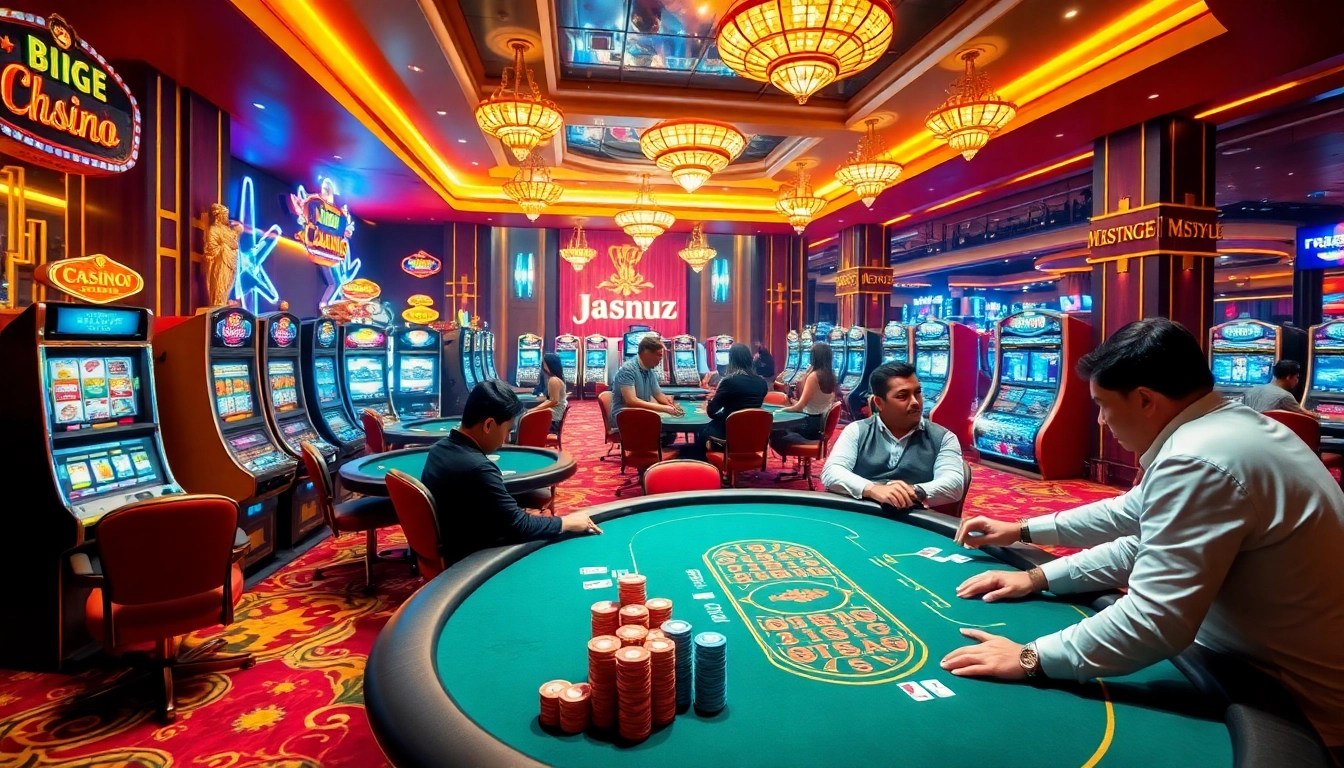 Experience the thrill of jeetbuzz ক্যাসিনো with players enjoying vibrant slot machines and table games.