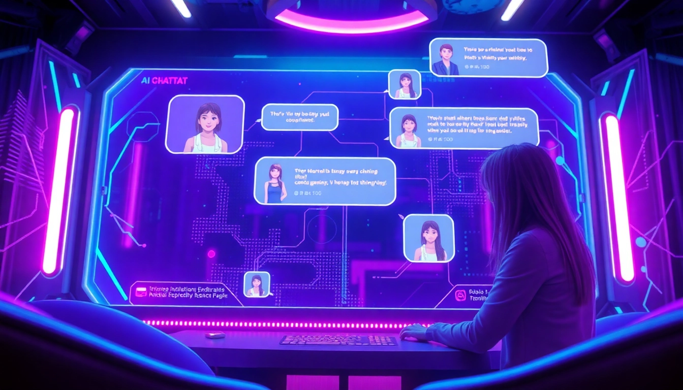 AI sex chat free interface showcasing interactive characters in a modern digital setting.