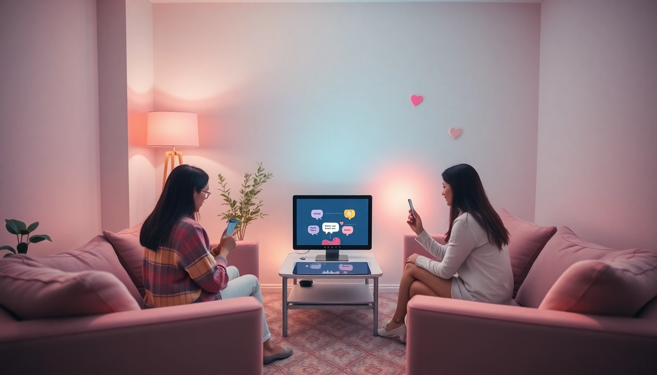 Engaging ai sex chat scene with warm colors and modern tech
