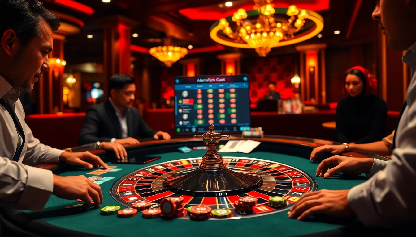 Players enjoying gaming excitement at a roulette table while exploring link alternatif sbobet features.