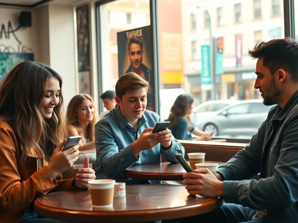 Engaging social scene highlighting young adults exploring onlyfans profiles near me in a vibrant cafe.