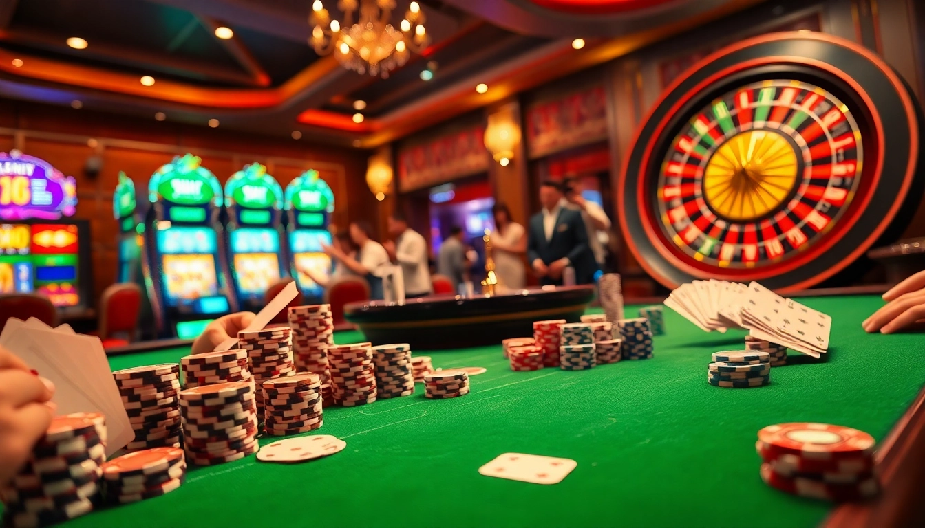 Experience the thrill of casino gaming with tải go88, showing poker chips and a vibrant roulette wheel.