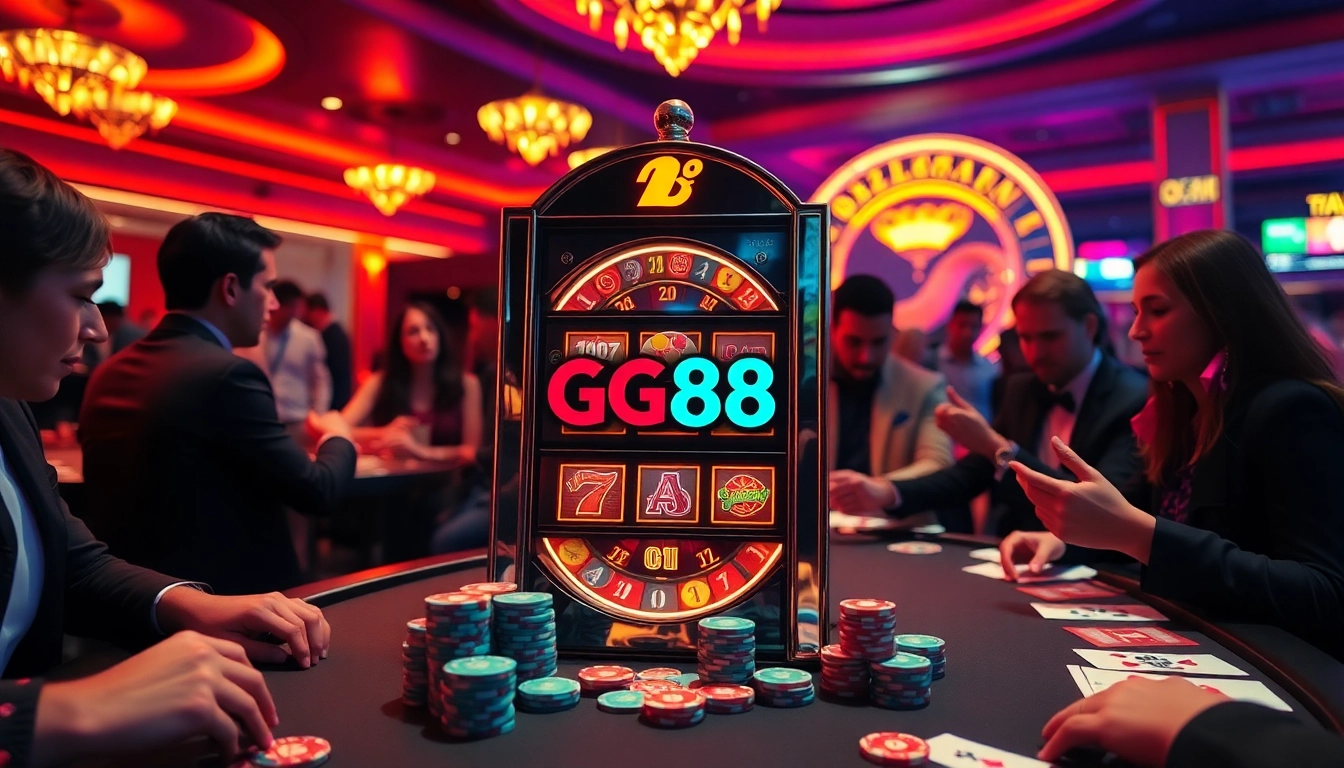 Players engaging with the gg88 slot machine in a vibrant casino atmosphere.