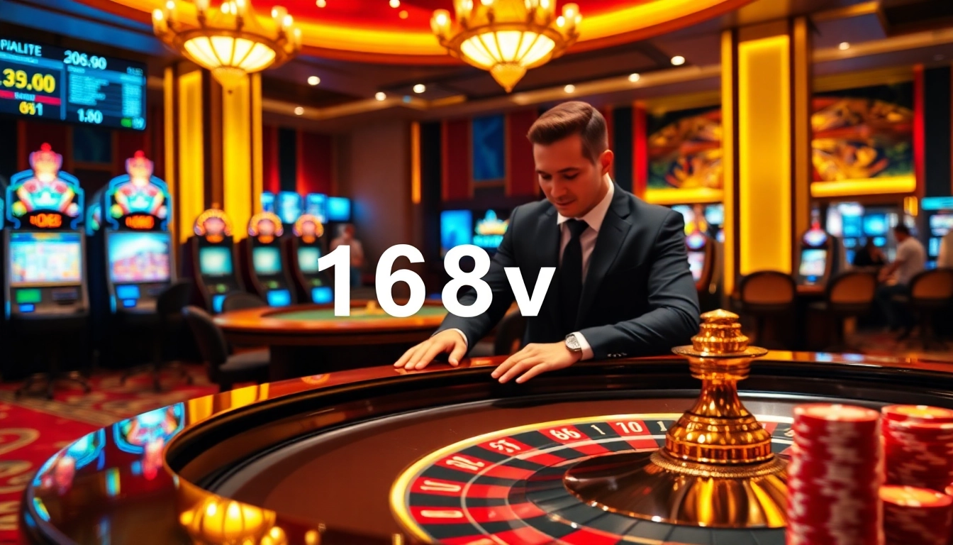 Engage in thrilling casino games at 168vn with poker chips and roulette tables.