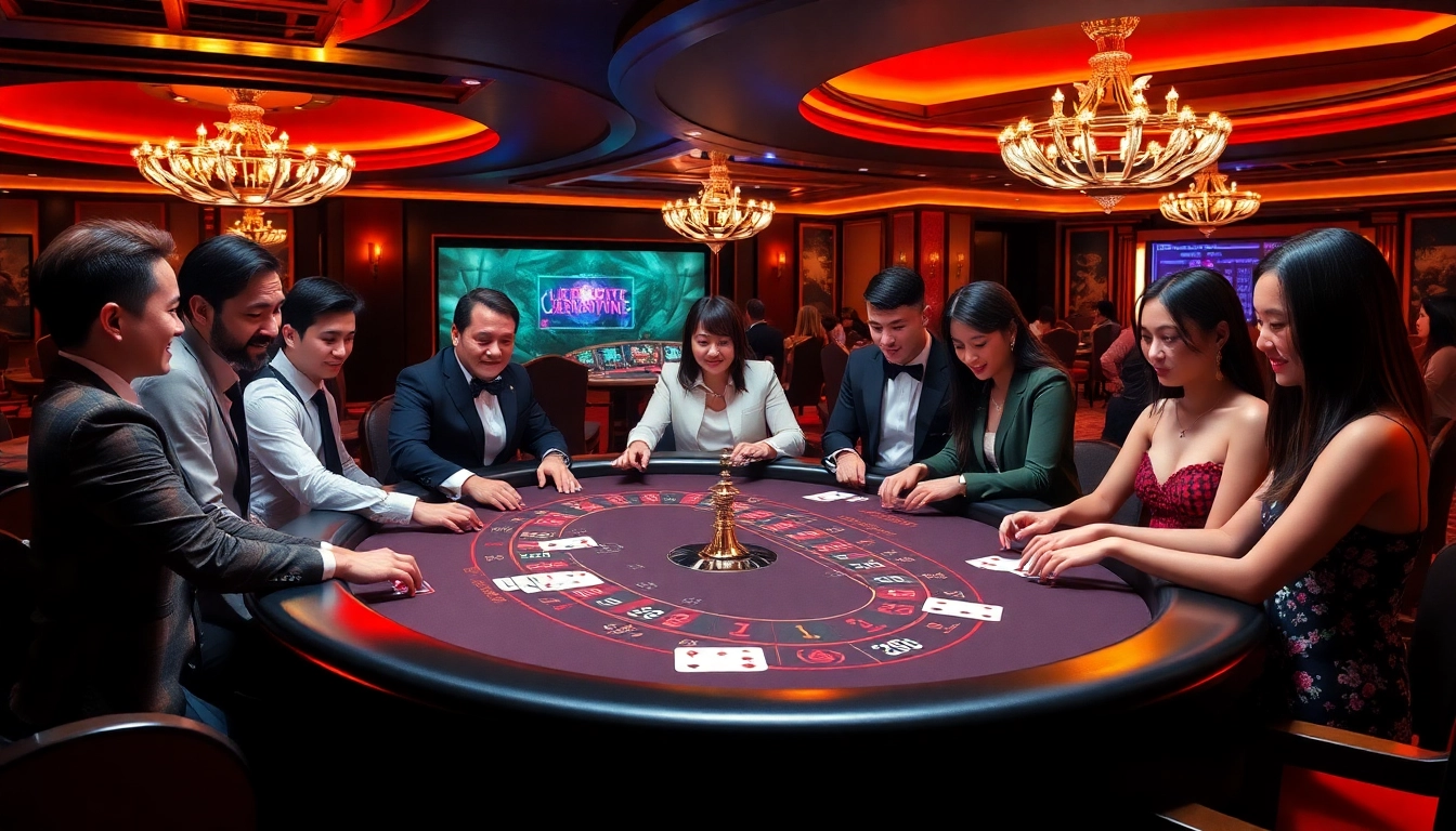 Players enjoying their favorite games at say88's vibrant casino with poker chips and roulette.