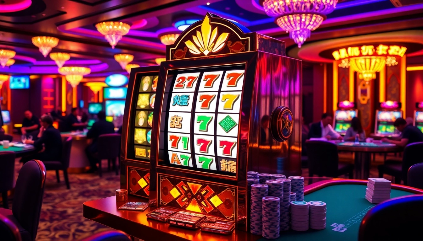 Play the exciting slot demo mahjong with vibrant reels and engaging gameplay at this luxurious casino scene.