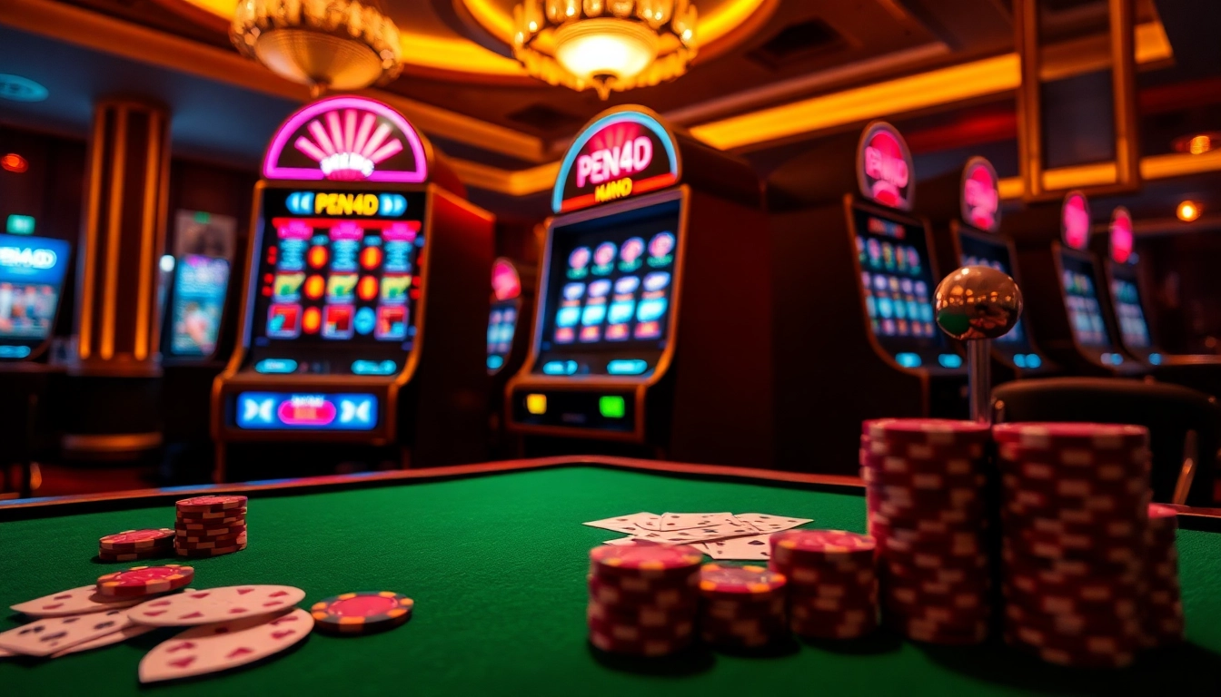 PEN4D slot machine in a vibrant casino setting offers thrilling odds for eager players.