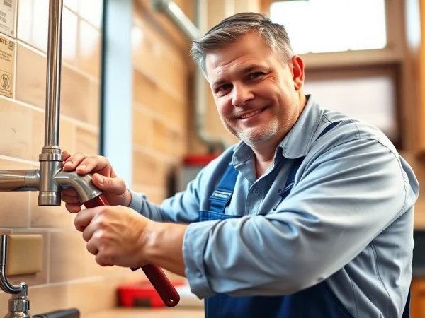 24 hour plumber NYC fixing a leaky pipe in a warm, inviting kitchen