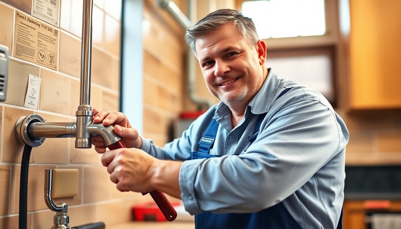 24 hour plumber NYC fixing a leaky pipe in a warm, inviting kitchen